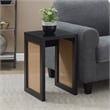 Pemberly Row Weave End Table in Black Wood Finish with Beige Sides