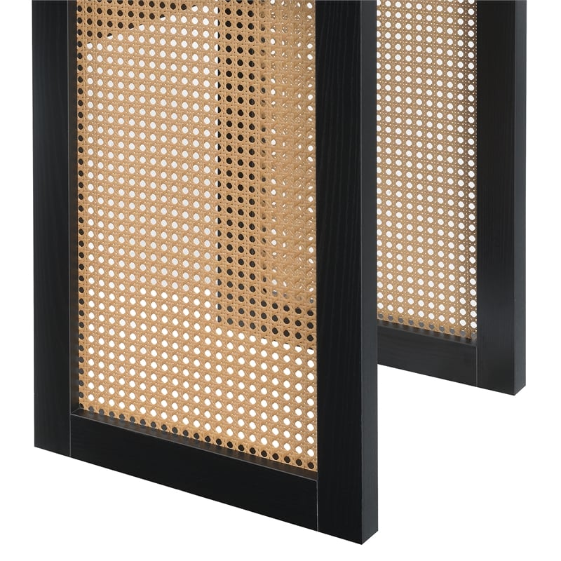 Pemberly Row Weave End Table in Black Wood Finish with Beige Sides