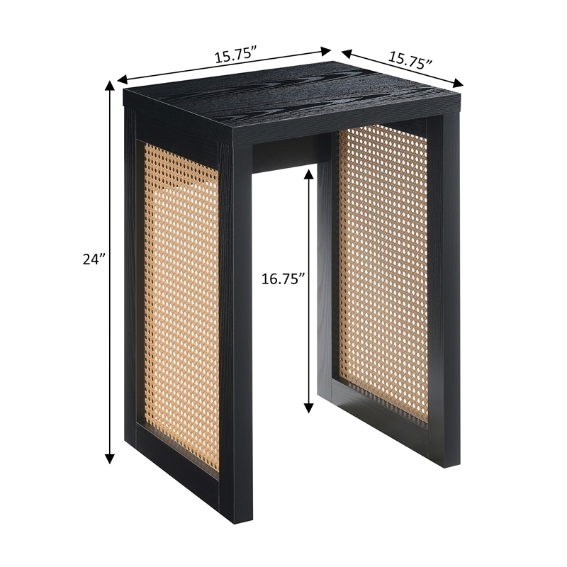 Pemberly Row Weave End Table in Black Wood Finish with Beige Sides