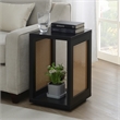 Pemberly Row Weave End Table with Shelf in Black Wood Finish and Beige Sides