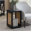 Pemberly Row Weave End Table with Shelf in Black Wood Finish and Beige Sides
