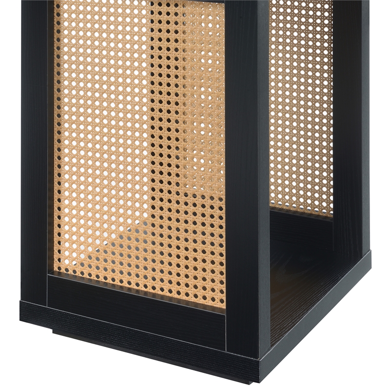 Pemberly Row Weave End Table with Shelf in Black Wood Finish and Beige Sides