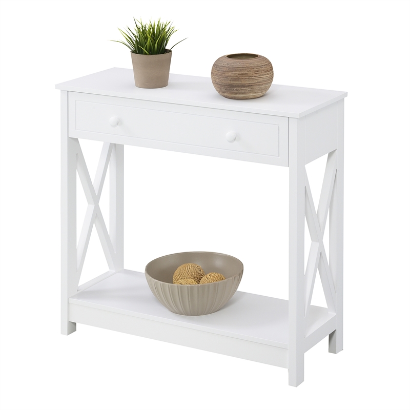 Pemberly Row One-Drawer Entryway Hall Table with Shelf in White Wood Finish