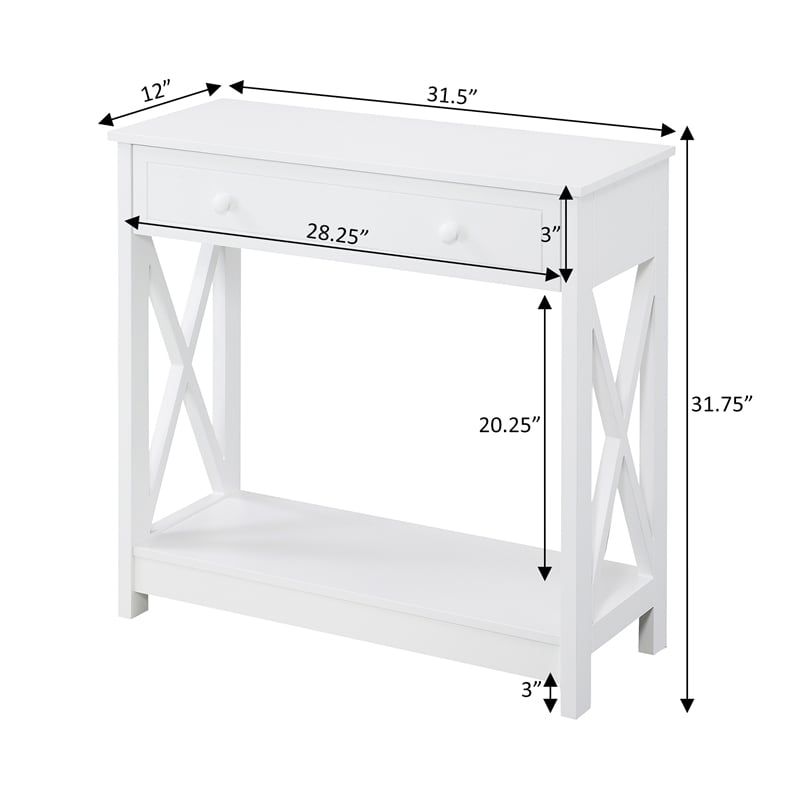Pemberly Row One-Drawer Entryway Hall Table with Shelf in White Wood Finish