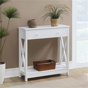 Pemberly Row One-Drawer Entryway Hall Table with Shelf in White Wood Finish