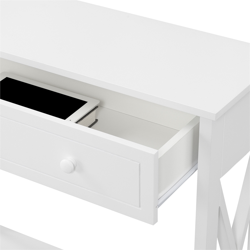 Pemberly Row One-Drawer Entryway Hall Table with Shelf in White Wood Finish