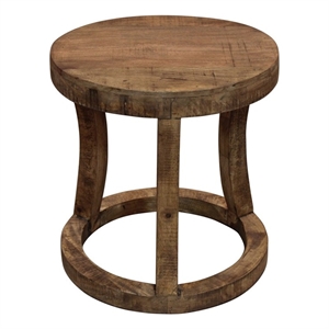 Pemberly Row Wood Round Accent Stool With Circle Base - Natural Brown Finish