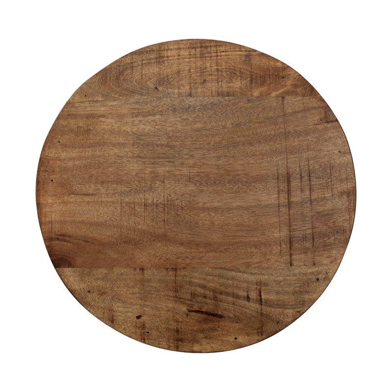 Pemberly Row Wood Round Accent Stool With Circle Base - Natural Brown Finish