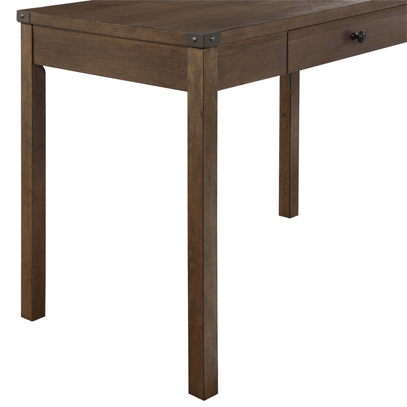 Pemberly Row Modern Writing Desk with Drawer in Wood Brown Oak