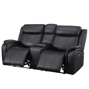Pemberly Row Leather Loveseat Power Lift Reclining Sofa w/ Cupholder Black