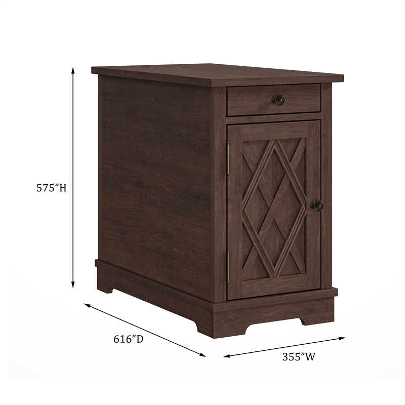 Pemberly Row Classic Charging End Table with USB Ports & Storage - Brown