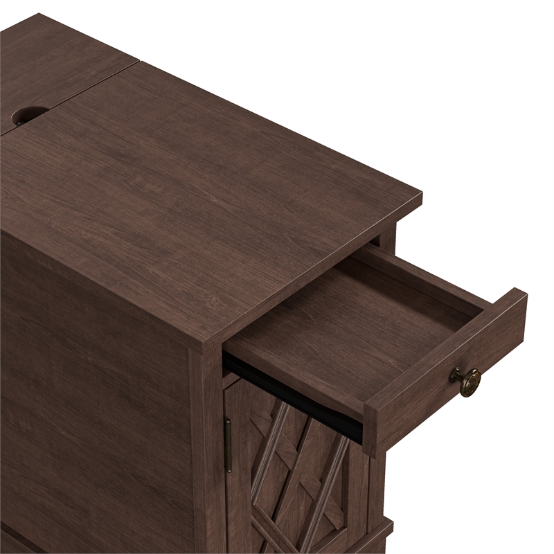 Pemberly Row Classic Charging End Table with USB Ports & Storage - Brown