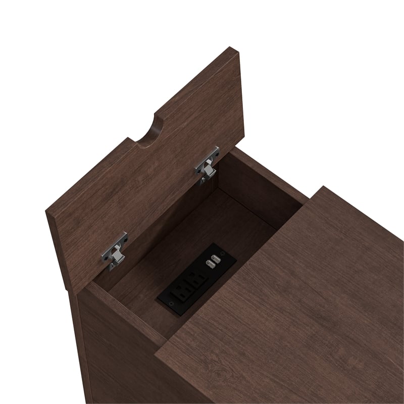 Pemberly Row Classic Charging End Table with USB Ports & Storage - Brown