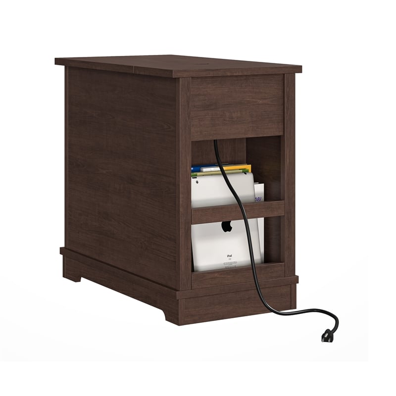 Pemberly Row Classic Charging End Table with USB Ports & Storage - Brown
