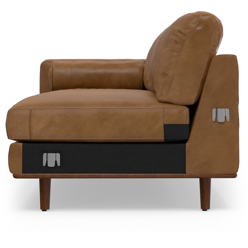 Pemberly Row Mid-Century Left Sectional 102 inch Wide in Caramel Brown Leather