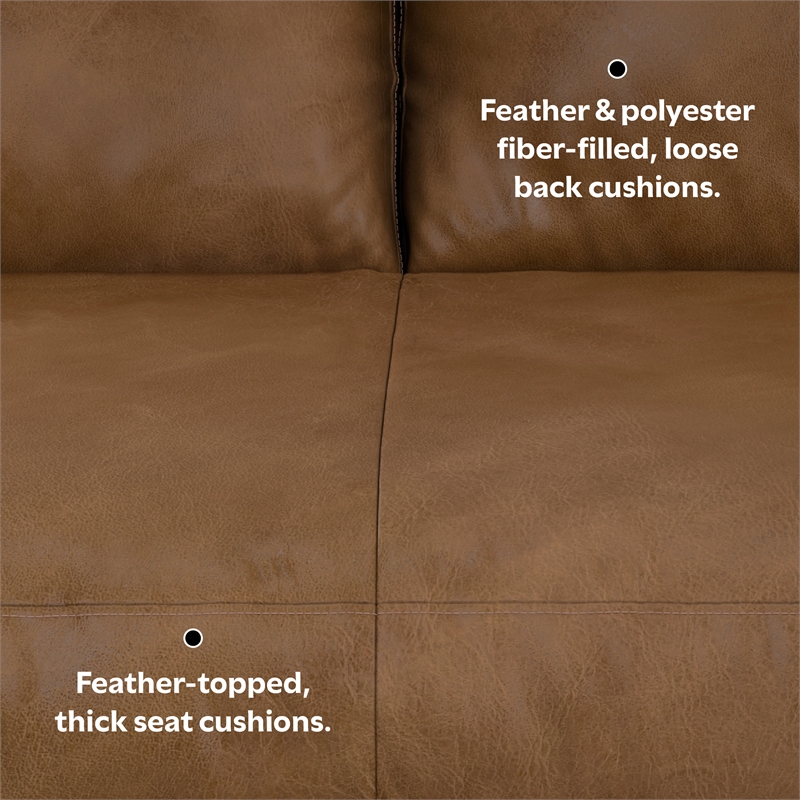Pemberly Row Mid-Century Left Sectional 102 inch Wide in Caramel Brown Leather