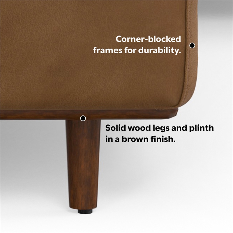 Pemberly Row Mid-Century Left Sectional 102 inch Wide in Caramel Brown Leather