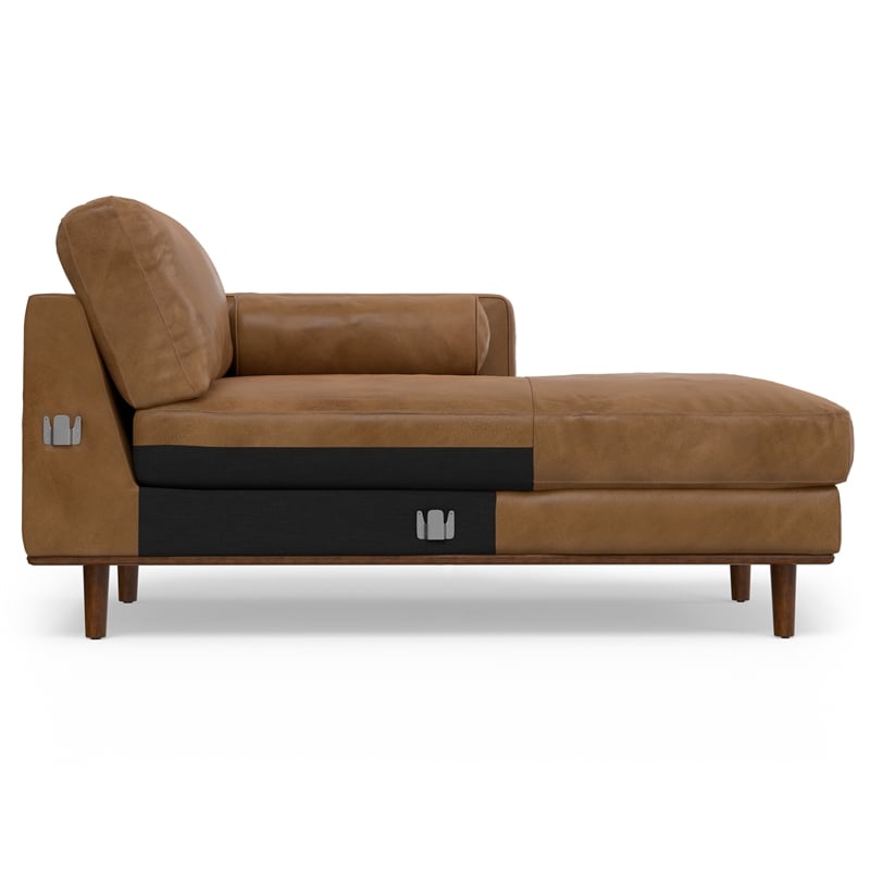 Pemberly Row Mid-Century Left Sectional 102 inch Wide in Caramel Brown Leather