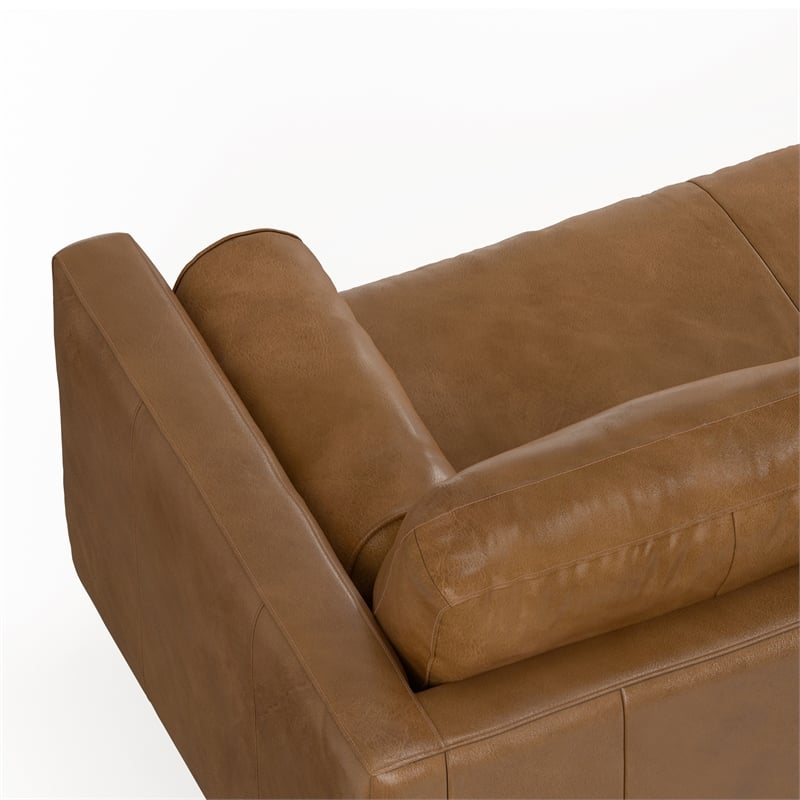 Pemberly Row Mid-Century Left Sectional 102 inch Wide in Caramel Brown Leather