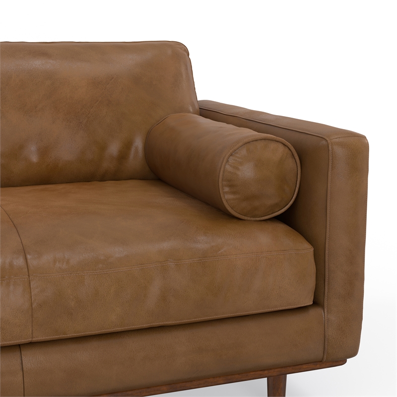 Pemberly Row Mid-Century Left Sectional 102 inch Wide in Caramel Brown Leather