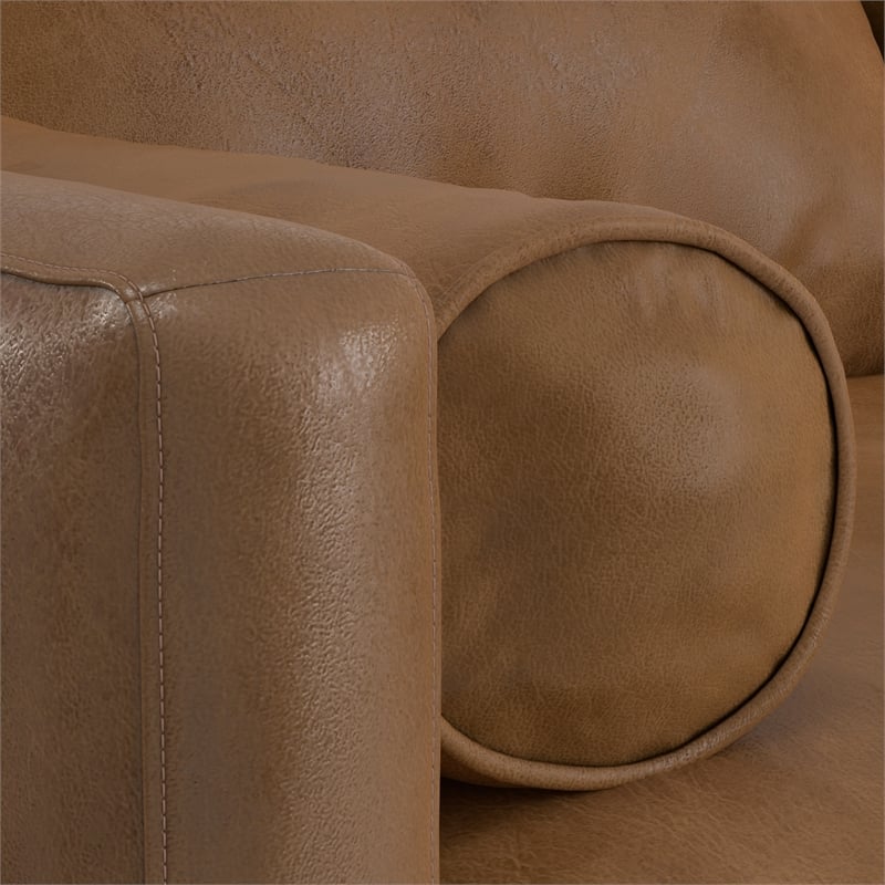 Pemberly Row Mid-Century Left Sectional 102 inch Wide in Caramel Brown Leather
