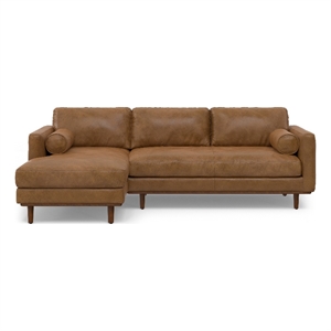 Pemberly Row Mid-Century Left Sectional 102 inch Wide in Caramel Brown Leather