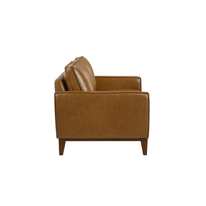 Pemberly Row Modern Leather Upholstered Loveaseat in Caramel Brown