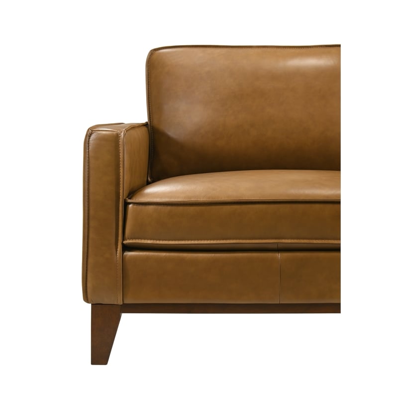 Pemberly Row Modern Leather Upholstered Loveaseat in Caramel Brown
