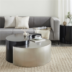 Pemberly Row Ying Yang Coffee Table Made with Iron Sheet Frame in Black & Silver