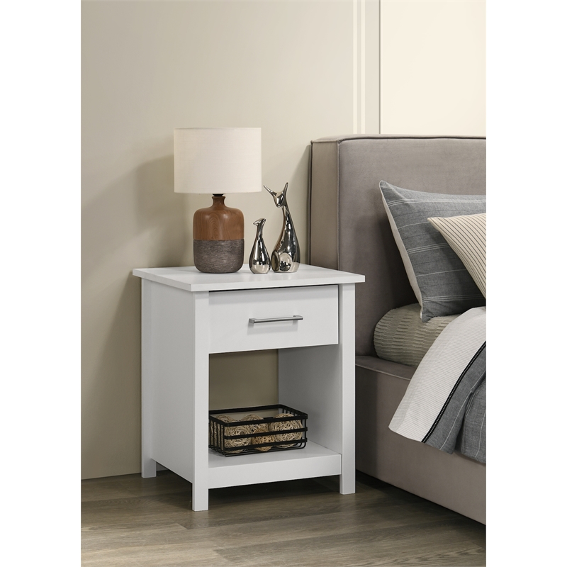 Pemberly Row Wood Nightstand with Drawer and Open Storage Shelf Bedside Table