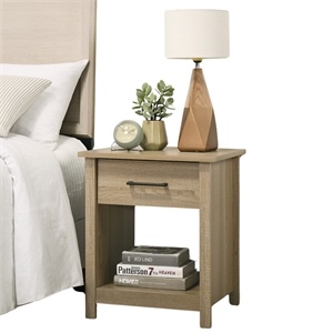 Pemberly Row Wood Nightstand with Drawer and Open Storage Shelf Bedside Table