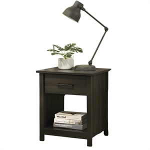 Pemberly Row Wood Nightstand with Drawer and Open Storage Shelf Bedside Table