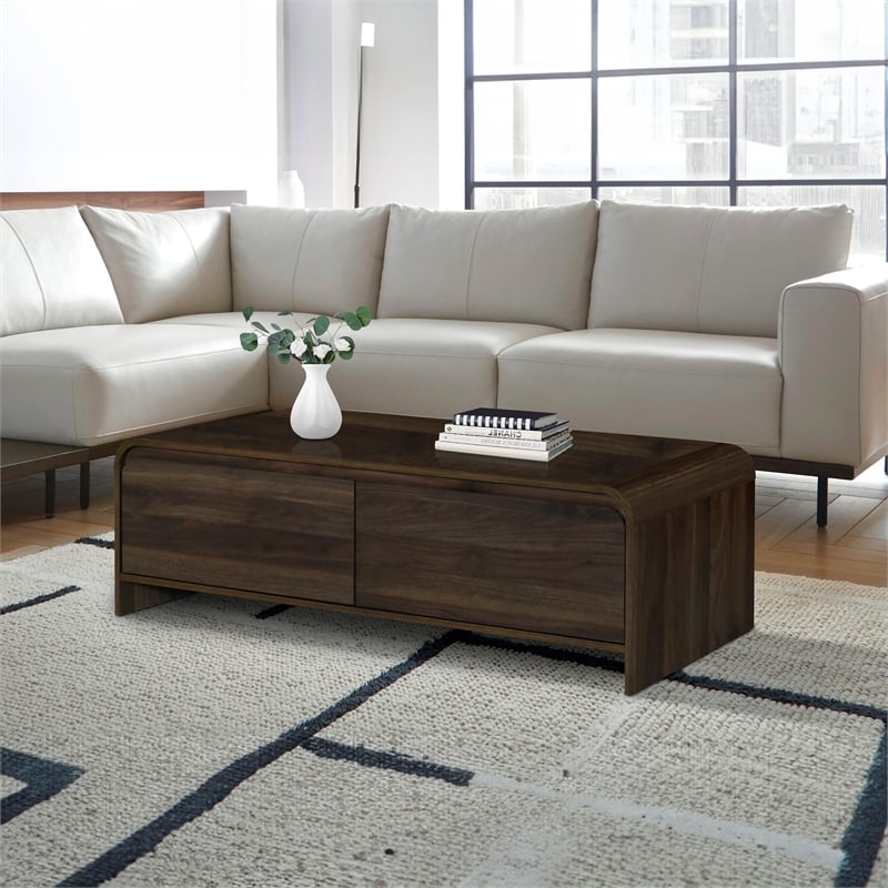 Pemberly Row Modern Wood Coffee Table/Cocktail Table in Walnut