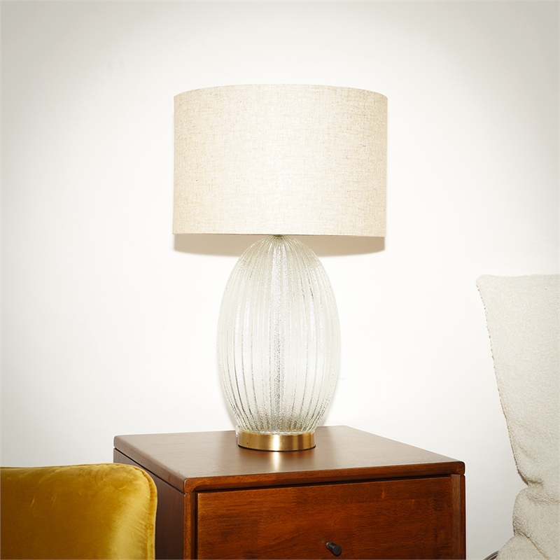 Pemberly Row Radiant Glow Ribbed Glass & Metal Brass Table Lamp