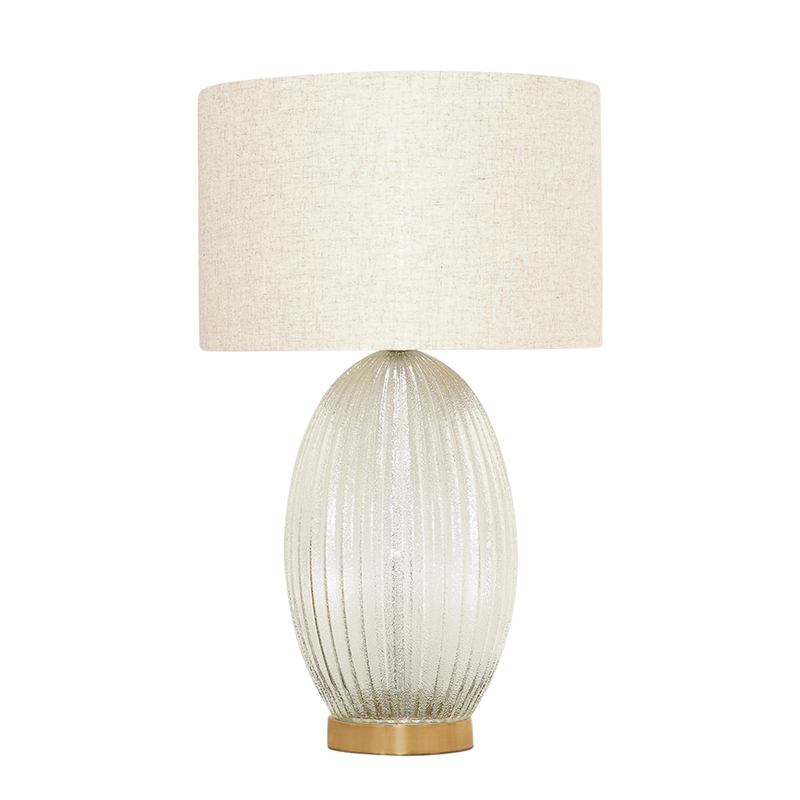 Pemberly Row Radiant Glow Ribbed Glass & Metal Brass Table Lamp