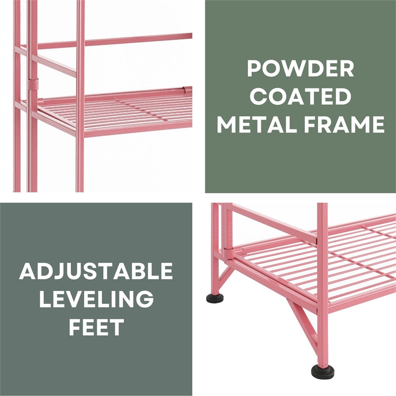 Pemberly Row Modern Five-Tier Folding Metal Shelf in Pink Finish