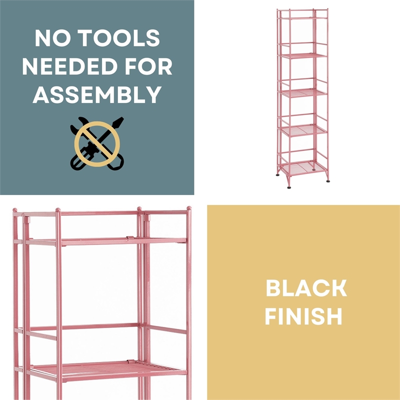 Pemberly Row Modern Five-Tier Folding Metal Shelf in Pink Finish