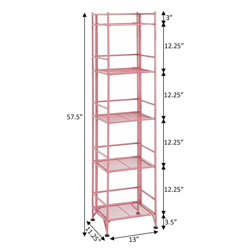 Pemberly Row Modern Five-Tier Folding Metal Shelf in Pink Finish