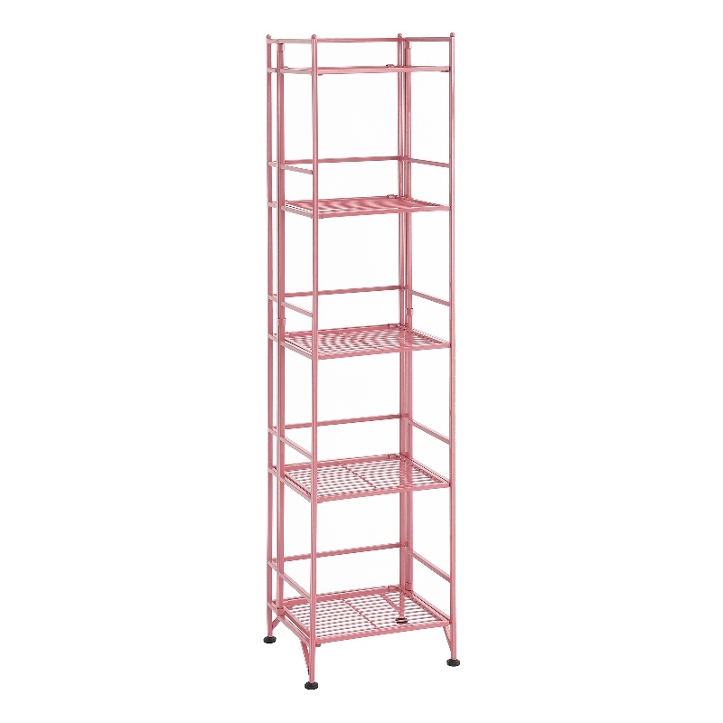 Pemberly Row Modern Five-Tier Folding Metal Shelf in Pink Finish