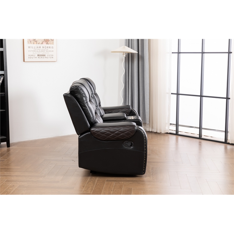 Pemberly Row Two Tone Faux Leather Two-PC Livingroom Reclining Set In Black