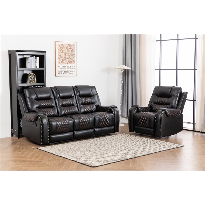 Pemberly Row Two Tone Faux Leather Two-PC Livingroom Reclining Set In Black