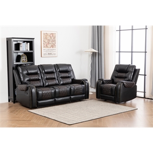 Pemberly Row Two Tone Faux Leather Two-PC Livingroom Reclining Set In Black