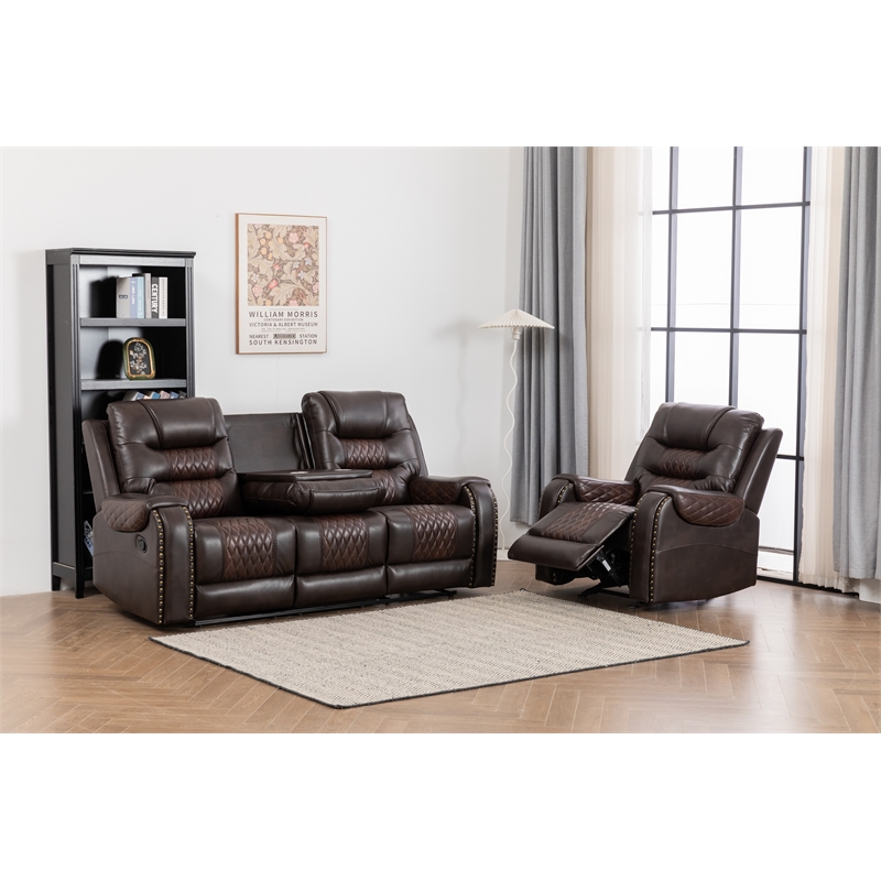 Pemberly Row Two Tone Faux Leather Two-PC Livingroom Reclining Set In Brown