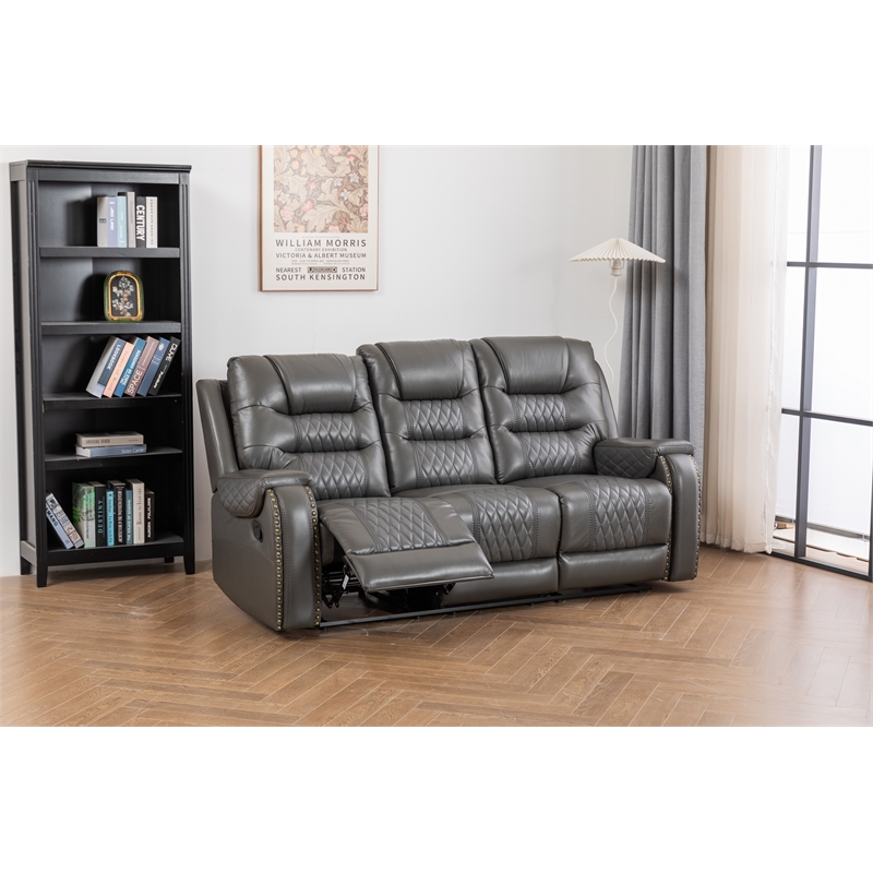 Pemberly Row Two Tone Faux Leather Livingroom Reclining Sofa In Gray
