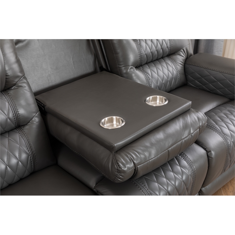 Pemberly Row Two Tone Faux Leather Livingroom Reclining Sofa In Gray