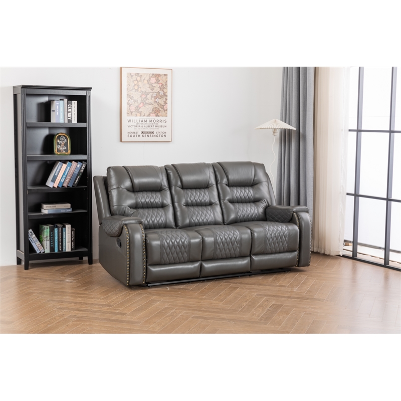 Pemberly Row Two Tone Faux Leather Livingroom Reclining Sofa In Gray