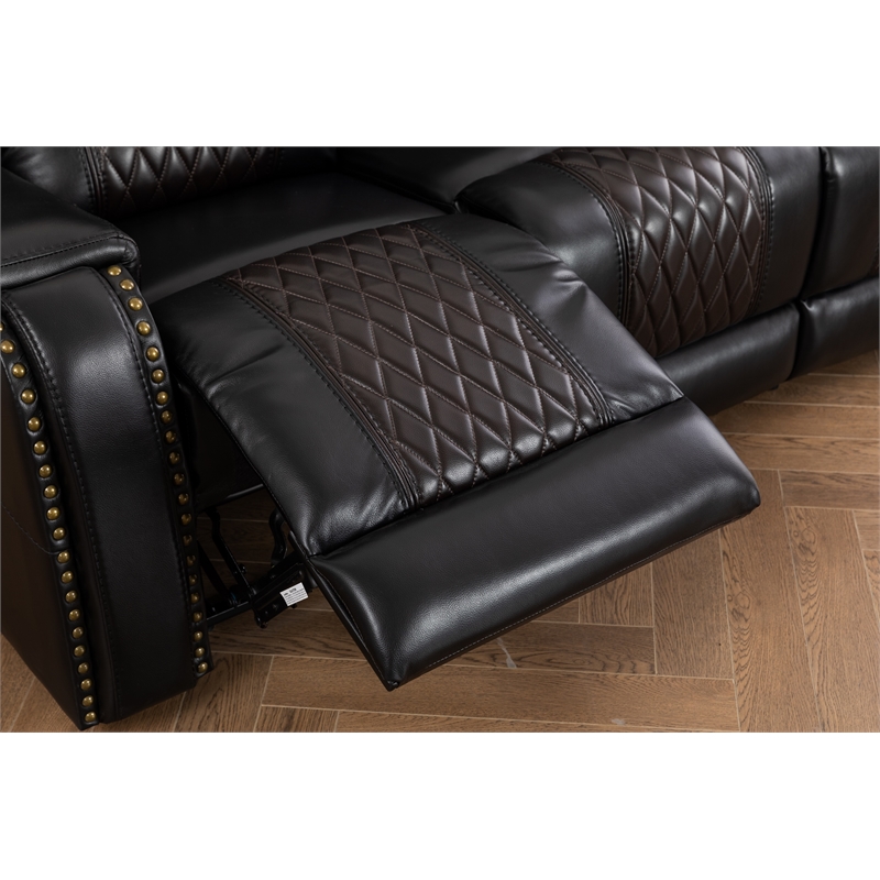 Pemberly Row Two Tone Faux Leather 3-Piece Livingroom Reclining Set In Black