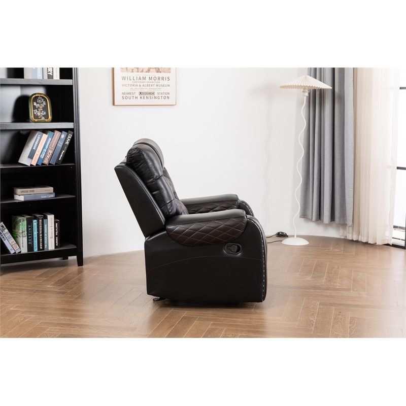Pemberly Row Two Tone Faux Leather 3-Piece Livingroom Reclining Set In Black
