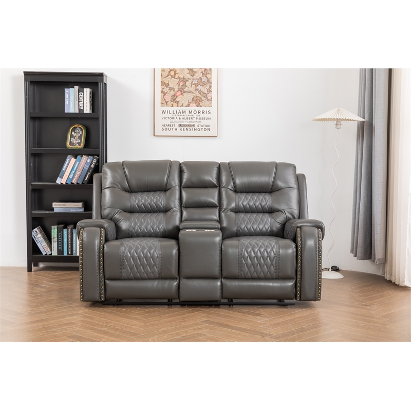 Pemberly Row Two Tone Faux Leather Livingroom Reclining Loveseat In Gray