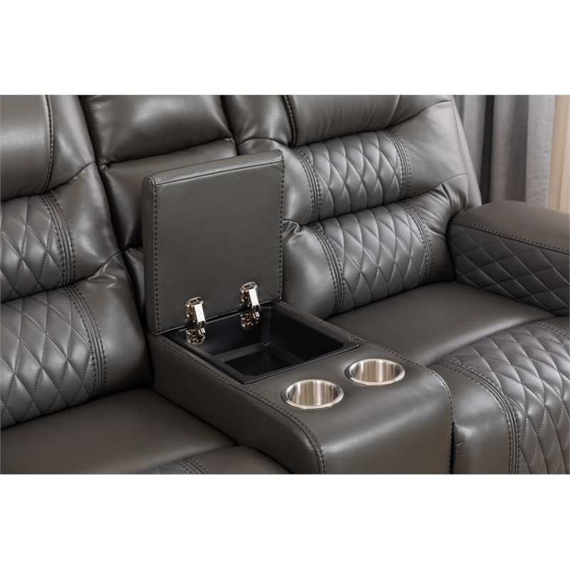 Pemberly Row Two Tone Faux Leather Livingroom Reclining Loveseat In Gray